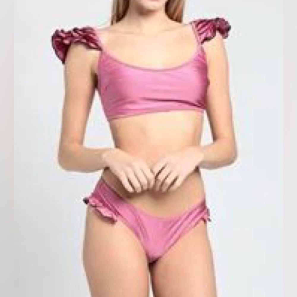 IU Rita Mennoia Pink “flamingo” Italian frills, padded, lycra bikini size XS